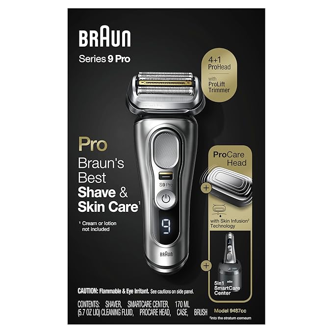 Braun Series 9 Pro 9487cc Electric Razor for Men Wet &amp Dry Rechargeable Electric Shaver with Clean &amp Charge Station and ProCare Attachment Holiday Gifts for Men
