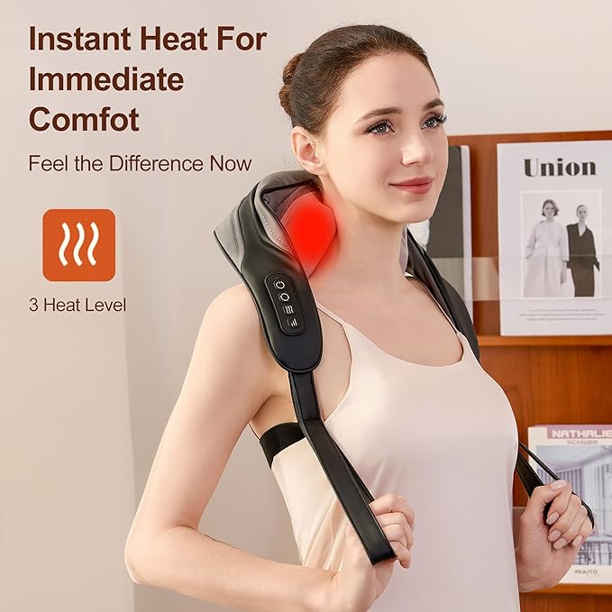 Neck Massager for Pain Relief Deep Tissue Shiatsu Neck and Back Massager With Heat Electric Massage Pillow for Shoulder Leg Body Muscle Pain Relief Gifts For Women Men Mom Dad (Black【with bag】)