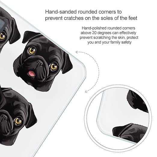 Black Yellow Pug Scale for Body Weight Safe Rounded Corners Tempered Glass Digital Bathroom Scale LED Display 400lb Capacity Weight Scales with High Precision Sensors