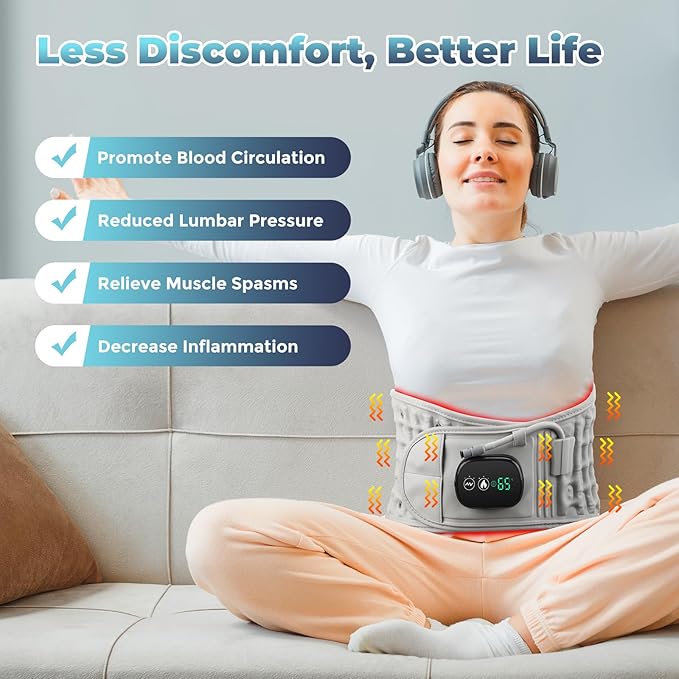 Aimery 2025 Upgraded Version 3-in-1 Sciatica BeltDecompression Back Belt with Red Light Heating and Massage Back Reliever Inflatable Back Brace for Spinal Lumbar Woman Men Heating Pad (1)