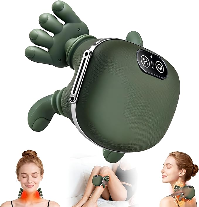 WO-WO Cordless Neck and Shoulder Massager with Heat – 4D Deep Tissue Kneading for Trapezius Pain Relief – Simulated Human Hand Grip Massage for Back Legs &amp Body – Hands-Free Rechargeable Design