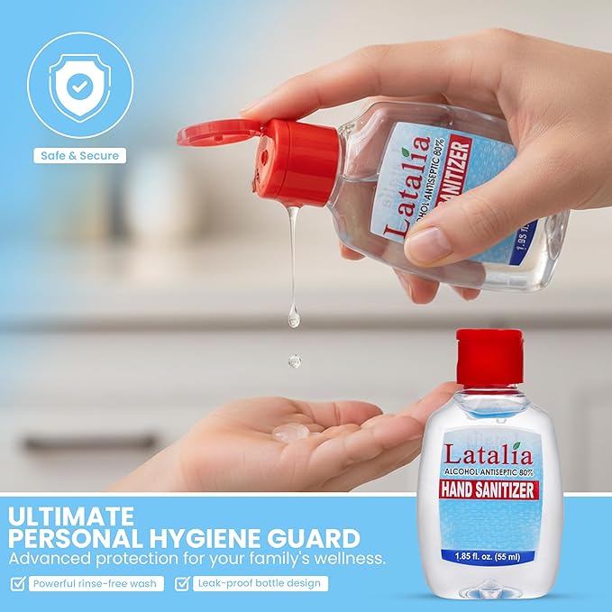 Latalia Mini Hand Sanitizer Travel Size Pack of 432 | 1.85 fl oz with 80% Alcohol Small Hand Sanitizer Bulk For Non-Sticky Unscented Gentle &amp Fresh Hands Anytime