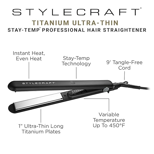 StyleCraft Professional Hair Dryer &amp Titanium Flat Iron Styling Set - Salon-Grade Performance for All Hair Types