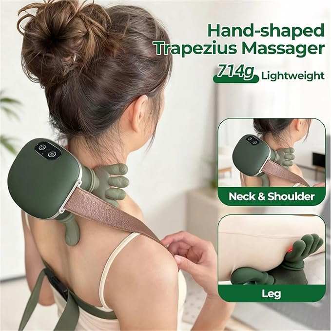 Neck Massager 4D Bionic Finger Neck Shoulder Massager Wireless Cervical Trapezius Kneading Massage Shawl Brushless Motor masajeador(Silver Switch)