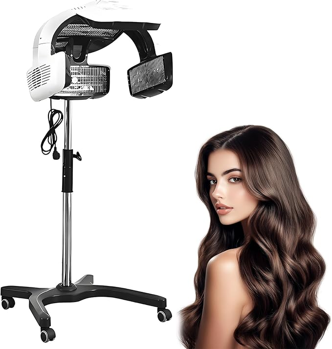 Professional Standing Hair Color Processor &amp Orbiting Infrared Hair Dryer - 360° Rotatable Salon Heater with Adjustable Height 51-61 in Temperature/Time Control &amp Rolling Base 220V