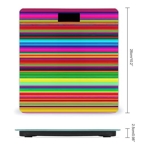 Colorful Mexican Stripes Scale for Body Weight Safe Rounded Corners Tempered Glass Digital Bathroom Scale LED Display 400lb Capacity Weight Scales with High Precision Sensors