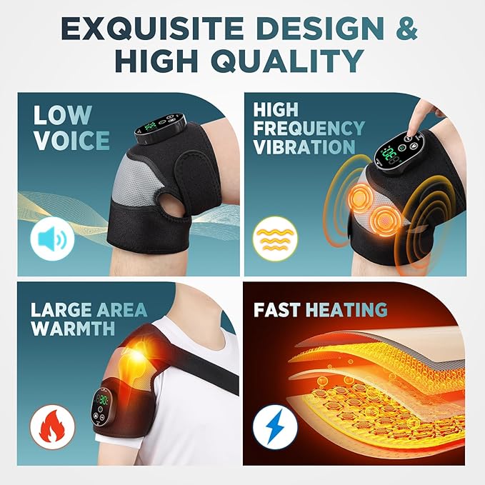 2-Pack Cordless Heated Knee Massager Knee Heating Pad for Pain Relief Heated Knee Wrap 6 Heat Levels 3 Vibration Modes &amp Timer Adjustable Heaing Pad Wrap for Knee Shoulder