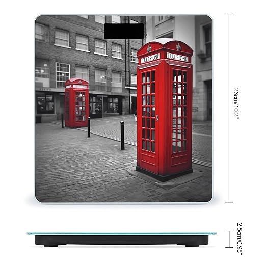 London Red Telephone Booth Bathroom Scale Large LCD Backlight Display Digital Scale Rounded Corners Body Scales Automatic Power On/Off Bathroom Scales for Home Bedrooms