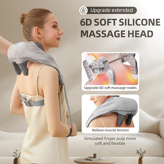 Neck and Shoulder Massager with Heat Cordless Shiatsu Shoulder Massager for Pain Relief Deep Tissue Rechargeable 6D Kneading Massage for Neck and Shoulde Pain Gifts for Mom&ampDad (Grey)