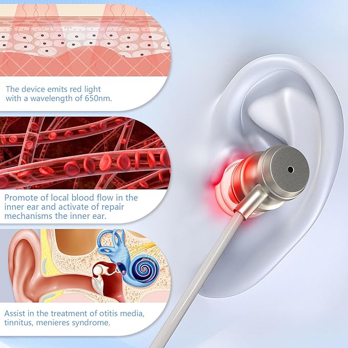 Red Light Therapy for Ears Upgrade 650NM Ear Red Light Therapy Device USB &amp Type C Dual-Purpose Red Light Ear Therapy Device with Storage Box
