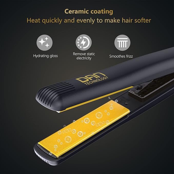 500 Degree Ceramic Dual Voltage Adjustable Temperature 1 inch Flat Iron - 2 in 1 Portable Straightener for Thick Hair