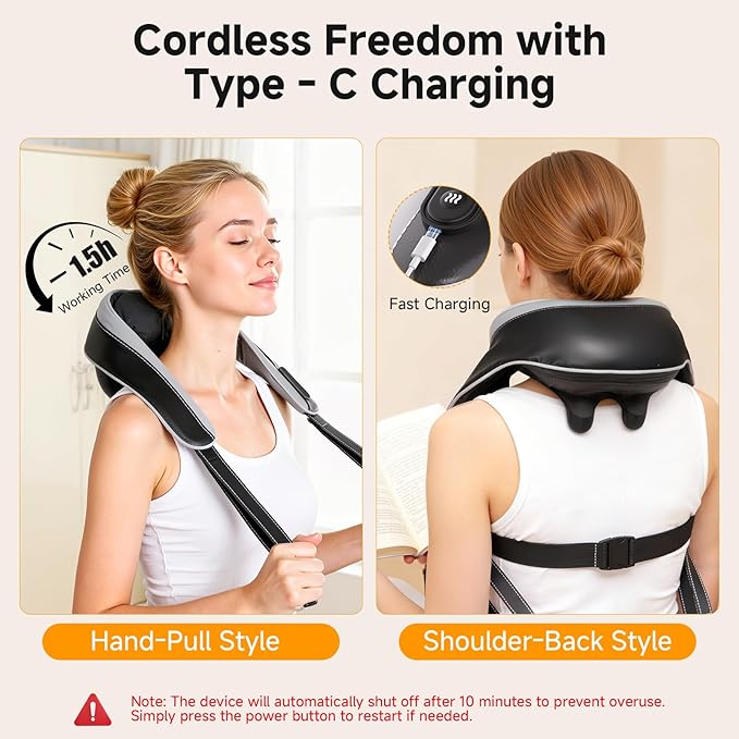 Neck Massager for Pain Relief Deep Tissue Kneading Shiatsu Neck and Shoulder Massager with HeatCordless Massager for Back and Shoulder Pain Gifts for Women Men Home Office Christmas