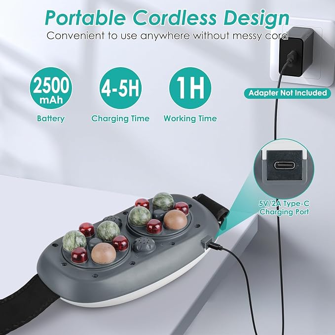 Stone Abdominal Massager - Dual Rotating Heads with 6 Red Lights 5 Modes 3 Speeds 3 Heat Settings 2500mAh Rechargeable Adjustable Belt for Menstrual/Bloating Relief