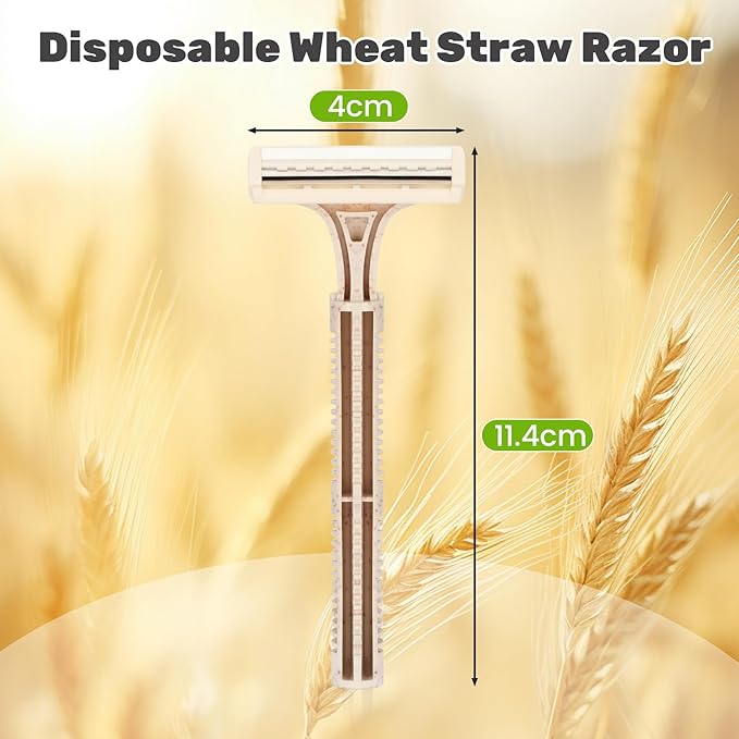 Eco-Friendly Wheat Straw Disposable Shave Kit - 50 Pcs Wheat Straw Razors and Shaving Cream(10g) Bulk Individually Sealed for Hotel Airbnb Camping Travel Homeless Shelters and Charities