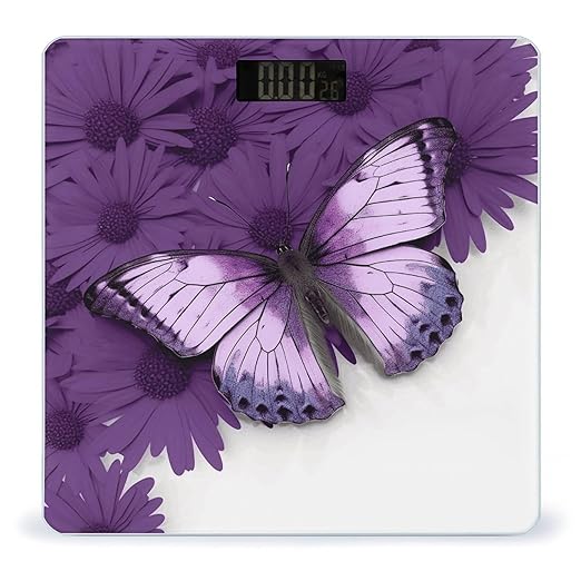 Purple ButterflyScale for Body Weight with LCD High Precision Weighing Scales Fashion Sturdy Tempered Glass Weight Scales Easy-to-Read Digital Bathroom Scale for Daily 400lb