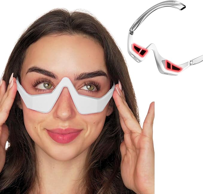 Women’s Under Eye Red Light Therapy Glasses 10 Minutes Per Day for Digital Eye Fatigue Eye Bags Dark Circles &amp Puffiness Ultra Lightweight Rechargeable Ergonomic Design