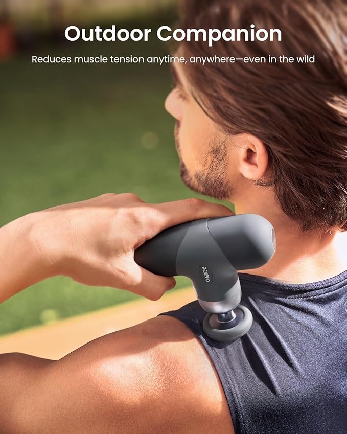 RENPHO Mini Thermal Deluxe Massage Gun with Quick Charging Dock and Heat Color Silicone Sleeves Travel Size Percussion Massager with Carry Case Portable Deep Tissue Muscle Massager