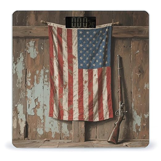 Rustic American Flag Bathroom Scale for Body Weight Bathroom Digital Electronic Weighing Scale with Back Lit LED Display Sturdy Tempered Glass Weight Watchers Scales 400lb