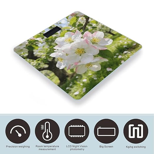 Apple Blossom Smart Scale for Body Weight Digital Bathroom Scale Toughened Glass Weight Scale with Large LCD Backlight Display High Precision Scales Weighing Machine