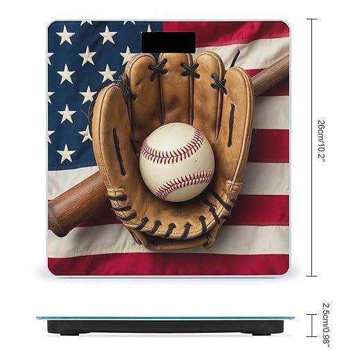 Men's Smart Scale for Body Weight Digital Bathroom Weighing Scale Automatic Switch Energy Saving Scale Vintage Ball Baseball American Flag