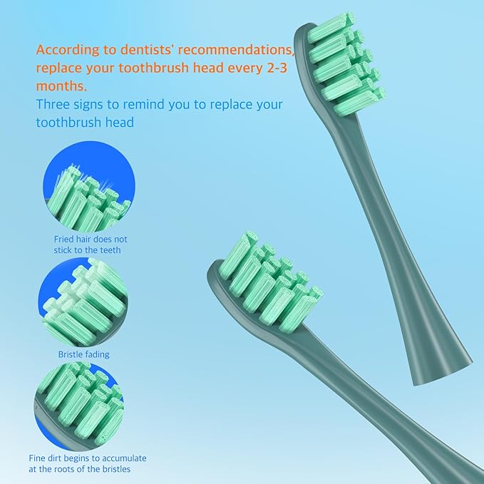 6 Pack Electric Toothbrush Replacement Heads Suitable for Oclean X Pro Elite/X/X Pro/Flow/F1/Air 2-Vacuum-Sealed with Hygienic CapsBonus Tongue Scraper &amp Travel Cup Included-Green
