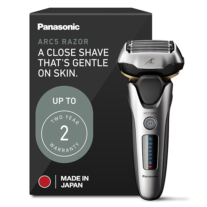 Panasonic ARC5 Electric Razor for Men Face Wet &amp Dry Shavers with Foil Shaver Pop-up Trimmer Ultra-Fast 5-Blade Smart Shave Sensor 16D Flexible Pivoting Head - ES-ALV6HS (Silver)