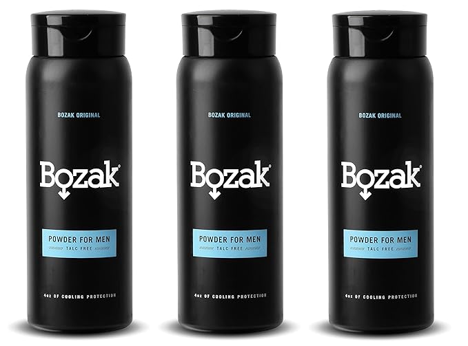 Bozak Cooling Body and Foot Powder for Men – Talc Free Jock Itch Defense Deodorant Stops Chafing Absorbs Sweat and Keeps Skin Dry – with Menthol (4 oz.) – 3 Pack