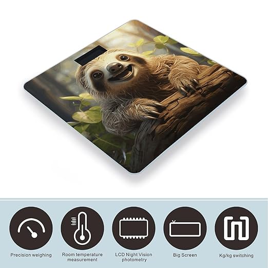 Cartoon Sloth Scale for Body Weight Highly Accurate Digital Bathroom Scale Sturdy Tempered Glass Weighing Scales with LCD Display Fashion Body Fat Smart Scales 400lb