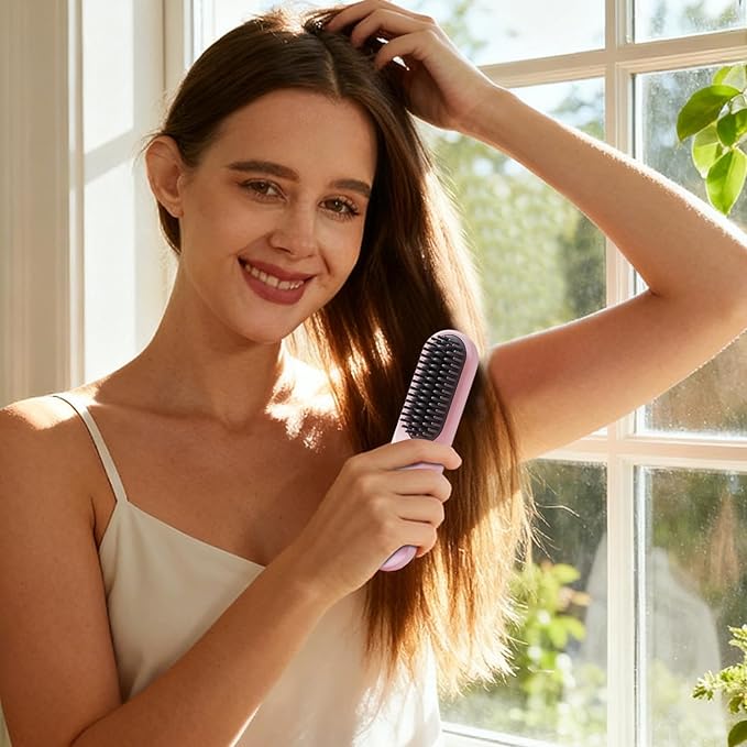 Cordless Hair Straightener - USB Hair Brush Long-Lasting Straightening Comb with Rechargeable Design Girls Women Wife Girlfriend Styling Home Travel Vacation School Business Use