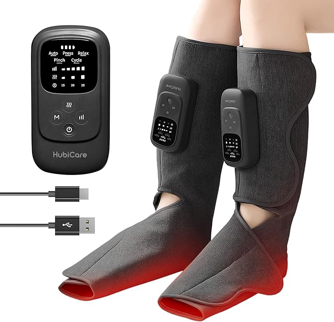 HuBDIC HubiCare Cordless Calf and Feet Massager with Heat and Air Compression for Circulation and Pain Relief 5 Modes with 5 Intensities Reduce Swelling Muscles Relaxation Device (Black)