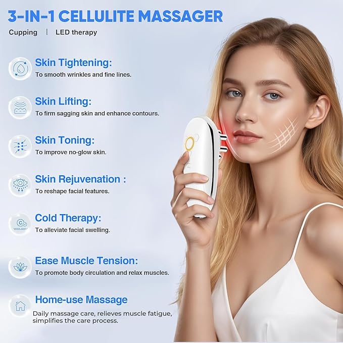 Longzhuo 3 in 1 Body Sculpting Machine Portable Massager Electric Body Sculptor 2 Modes 4 Functions Skin Tightening Cupping Therapy &amp Red Light for Belly Waist Arms Legs and Face