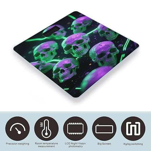 Green Purple Skull Weight Scale Large Digital Bathroom Scales with Bright LED Display Non Slip Digital Scale and Step On Fashion Weighing Machine for Body