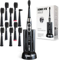 Sonic-FX Solo Electric Toothbrush w/ 10 Brush Heads + 1 Interdental Charcoal Bristles Rechargeable Charging/Storage Base 3 Brush Modes Smart Timer 2 Months Use on Full Charge Black Color