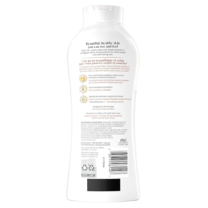 Olay Body Wash for Women Ultra Moisture 24hr Moisturizing Hydrating &amp Refreshing B3 Vitamin Complex Free of Parabens &amp Phthalates For All Skin Types Cocoa Butter Scent 22 fl oz (Pack o