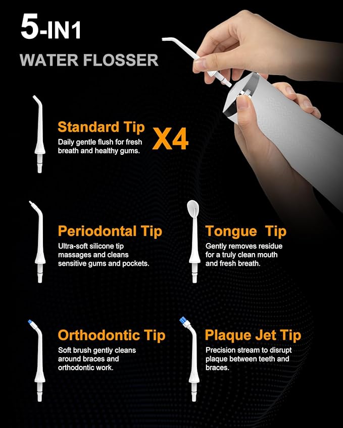 MySmile LP211 Water Flosser Cordless for Teeth 5 Modes Portable Oral Irrigator 260ML Water Dental Picks for Sensitive Teeth Cleaning IPX7 Travel Rechargeable Water Flossing &amp2 Teeth Wipes