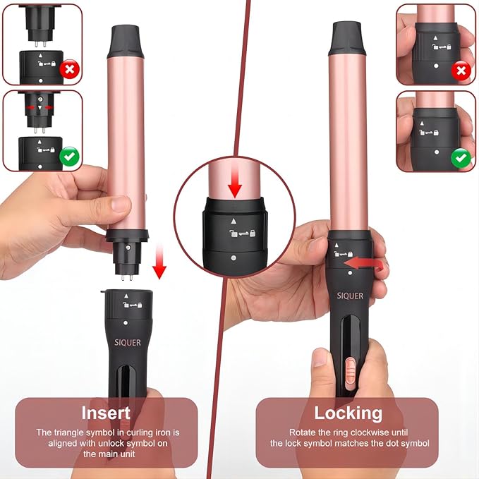 5 in 1 Curling Wand Set - SIQUER Curling Iron Set 1/2 to 1 1/4 Inch Beach Waves Wands 1 1/2 Inch Thermal Brush Fast Heating Up Hair Curlers for Women with Protective Gloves Clamps (Rose Black)