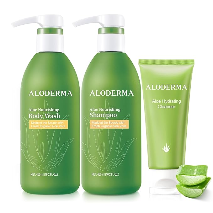 Aloderma Aloe Shower Set - Nourishing Body Wash Nourishing Shampoo Hydrating Facial Cleanser - Hydrating Moisturizing