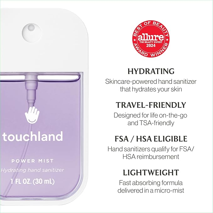 Touchland Hydrating Hand Sanitizer Spray – Blossom 5 Set (Pure Lavender Vanilla Blossom Rainwater Velvet Peach Applelicious) – 5 x 1 FL OZ Travel Size Mists