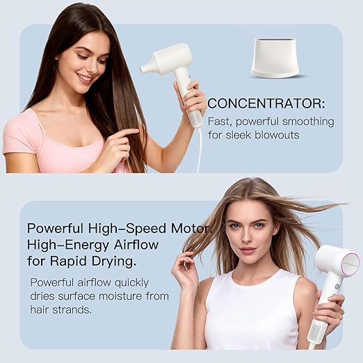 MEGAWISE Professional Ionic Hair Dryer with Diffuser High-Speed Ionic Low Noise Blow Dryer for Fast Drying 4 Temps/2 Speeds Lightweight Hairdryer with Concentrator Nozzle for Home Travel