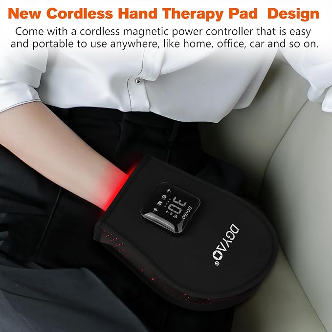 TUOB Red Light Therapy for Hand Cordless Infrared Light Therapy Device with Power Bank Led Light Therapy Double Side Pad Glove Deep Penetrate Joint Benefit for Hand Wrist Fingers Pain Relief