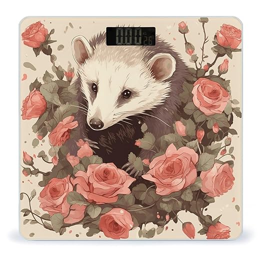 Opossum and Roses Weight Scale Large Bathroom Scales Digital Weight with Bright LED Display Non Slip Automatic Weighing Scale Fashion Weighing Machine for Body