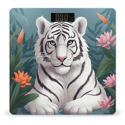 Cute White Tige Bathroom Scale Weight Scale for Body WeightHighly Accurate Digital Weighing Machine Clear LED Display Digital Bathroom Body Scale 400lb/182kg