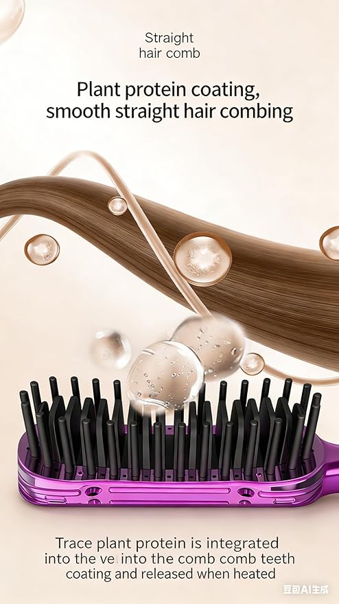 Wireless Hair Straightener Brush Rechargeable Mini Portable 3 Heat Settings Anti-Scald Comb with Plant Protein Coating for Home &amp Travel (Grey)
