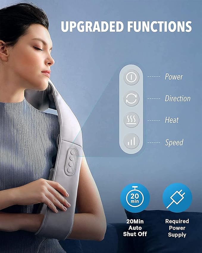Shiatsu Back Massager Neck Massager with Adjustable Heat and Straps Deep Tissue Kneading for Shoulder Muscle Pain Relax Relief Christmas Gift