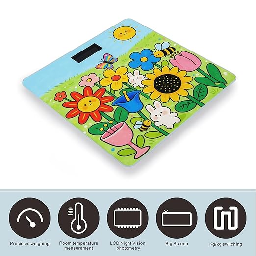 Little Sweetness and Fun in The Flower Field Smart Scale for Body Weight Digital Bathroom Scale Toughened Glass Weight Scale with Large LCD Backlight Display High Precision Scales Weighing Machine