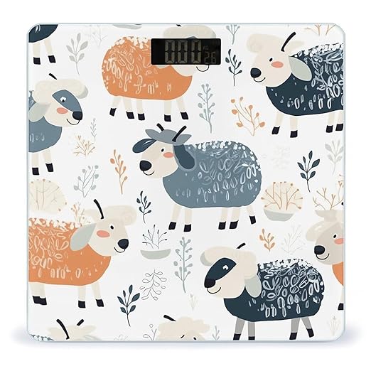 Digital Bathroom Scale for Body Weight Scale with Bright LCD Display High Accuracy Step-On Technology Auto On/Off White Cartoon Sheep Digital Scales 400 Lbs /180kg