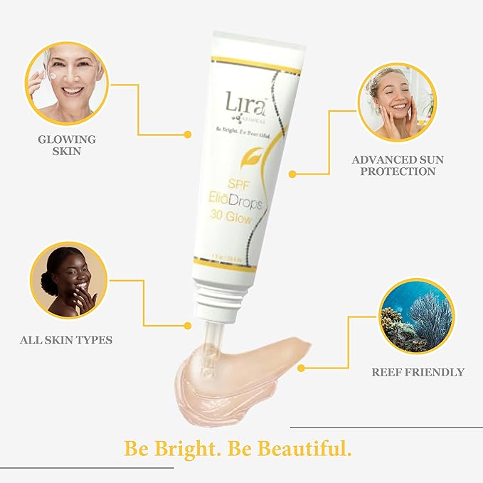 Lira Clinical EliōDrops SPF 30 Glow - 1 fl oz - 16% Zinc Oxide Physical Sunscreen for Face - UVA/UVB/HEV Broad Spectrum &amp Reef Safe Sunscreen Serum - for All Skin Types
