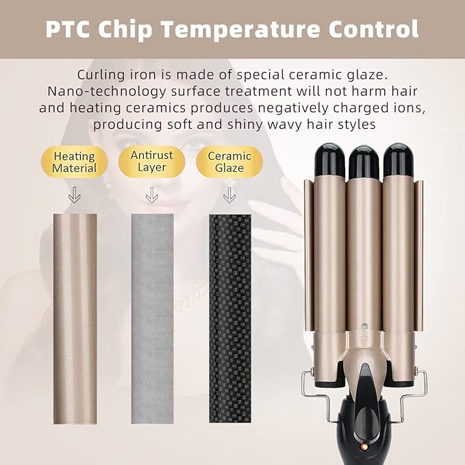 Hair Waver Curling Iron 3 Barrel Curling Iron Wand Hair Curler Waver Crimper Hair Styling Tool for or Short Hair Styling (US22mm)