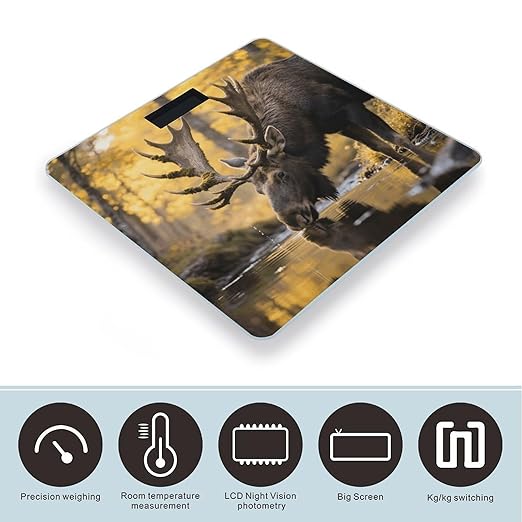 Rustic Woodland Deer Bathroom Scale for Body Weight LCD Display Digital Bathroom Scale Tempered Glass Bathroom Weight Scales Fashion Smart Scales for Home Bedroom 400 Lb