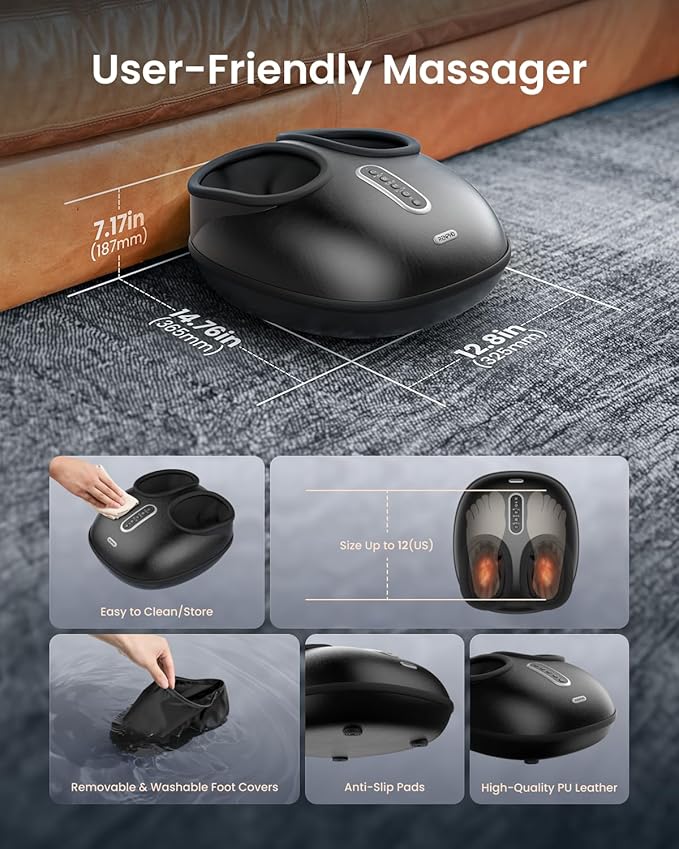 RENPHO 2026 [Upgraded] Foot Massager with Heat FSA Eligible Shiatsu Foot Massager for Plantar Fasciitis Deep-Kneading Air Squeezing Feet Massager Targets Heels Balls &amp Arches up to Mens Size